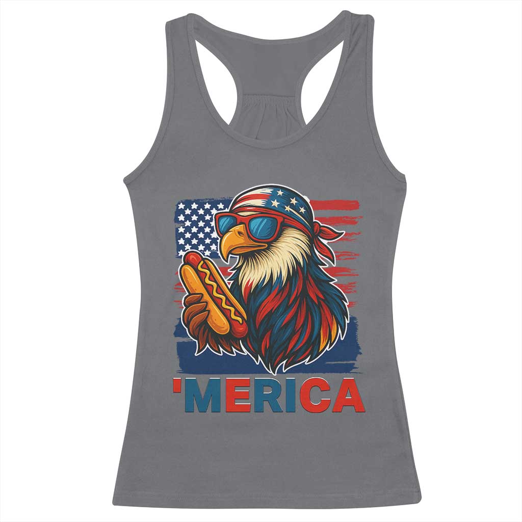 Funny American Eagle Eating Hot Dog Racerback Tank Top 4th Of July Party Patriotic USA Flag - Wonder Print Shop