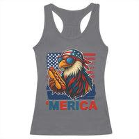 Funny American Eagle Eating Hot Dog Racerback Tank Top 4th Of July Party Patriotic USA Flag - Wonder Print Shop