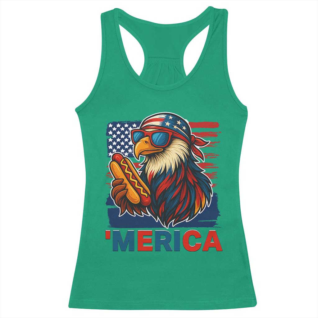Funny American Eagle Eating Hot Dog Racerback Tank Top 4th Of July Party Patriotic USA Flag - Wonder Print Shop
