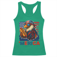 Funny American Eagle Eating Hot Dog Racerback Tank Top 4th Of July Party Patriotic USA Flag - Wonder Print Shop