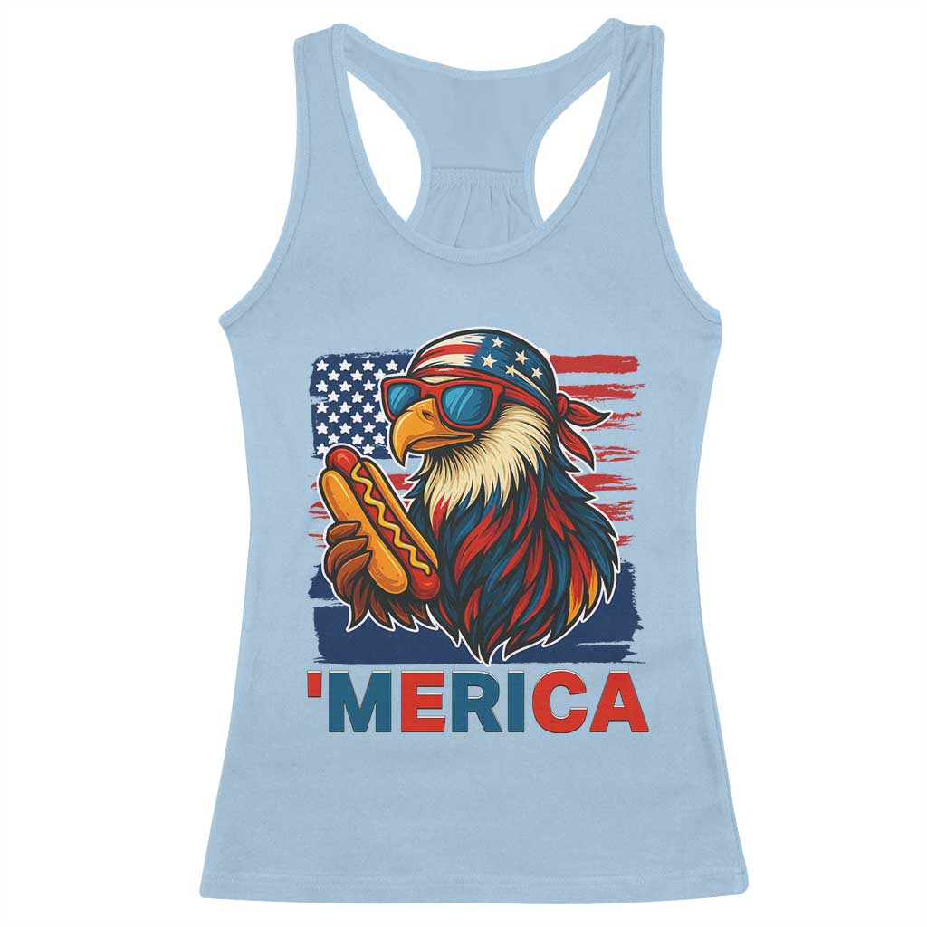 Funny American Eagle Eating Hot Dog Racerback Tank Top 4th Of July Party Patriotic USA Flag - Wonder Print Shop