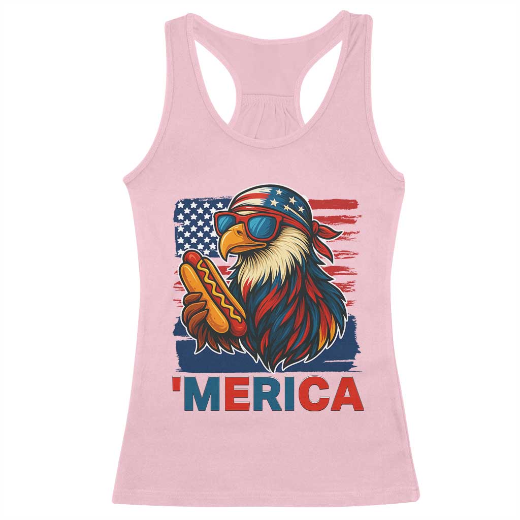 Funny American Eagle Eating Hot Dog Racerback Tank Top 4th Of July Party Patriotic USA Flag - Wonder Print Shop