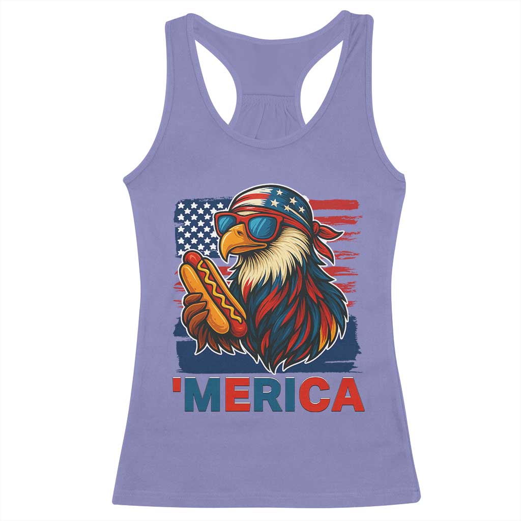 Funny American Eagle Eating Hot Dog Racerback Tank Top 4th Of July Party Patriotic USA Flag - Wonder Print Shop