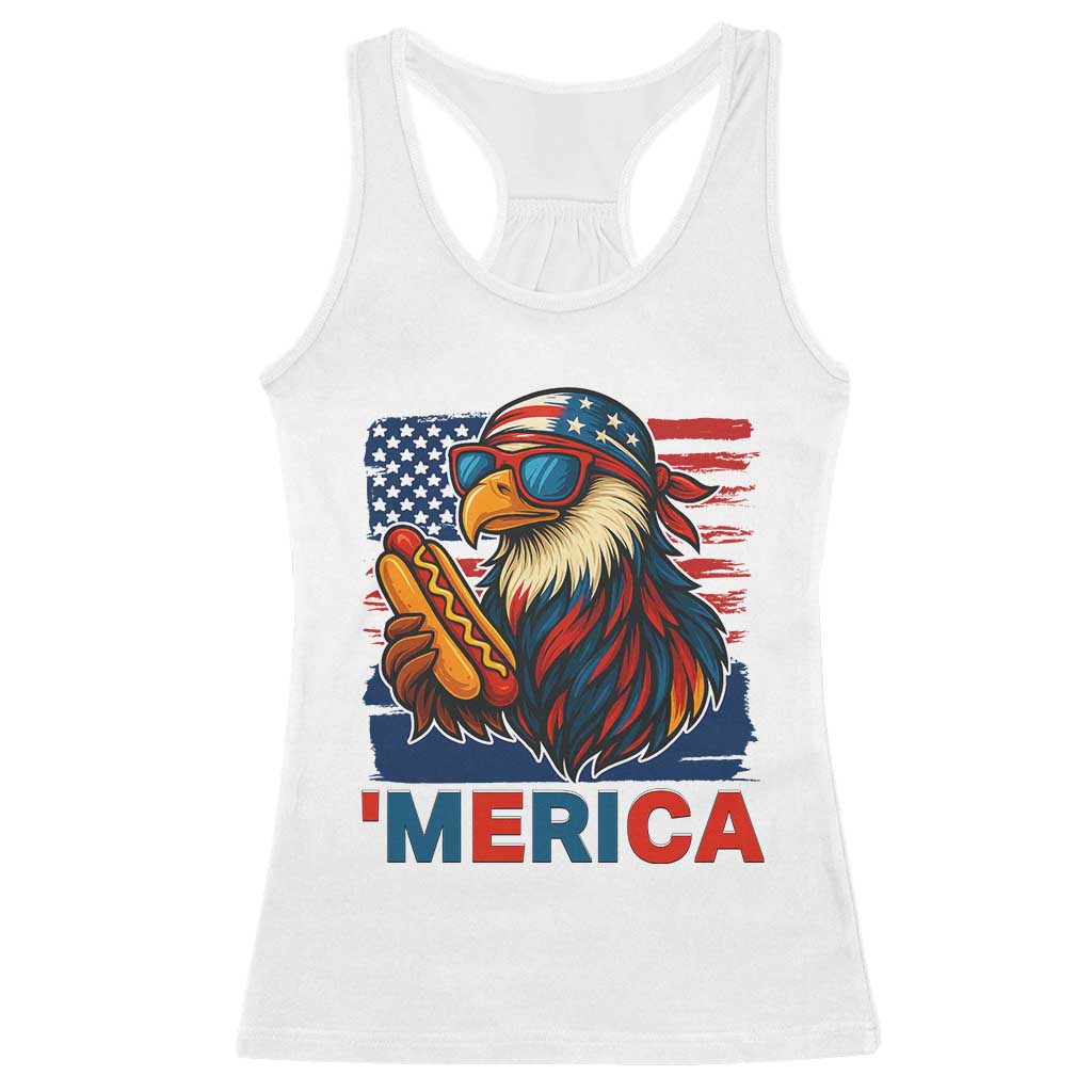 Funny American Eagle Eating Hot Dog Racerback Tank Top 4th Of July Party Patriotic USA Flag - Wonder Print Shop