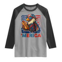 Funny American Eagle Eating Hot Dog Raglan Shirt 4th Of July Party Patriotic USA Flag - Wonder Print Shop