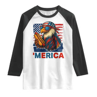 Funny American Eagle Eating Hot Dog Raglan Shirt 4th Of July Party Patriotic USA Flag - Wonder Print Shop