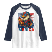 Funny American Eagle Eating Hot Dog Raglan Shirt 4th Of July Party Patriotic USA Flag - Wonder Print Shop