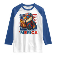 Funny American Eagle Eating Hot Dog Raglan Shirt 4th Of July Party Patriotic USA Flag - Wonder Print Shop