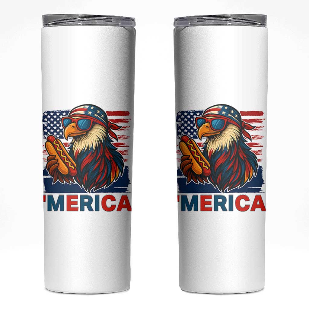 Funny American Eagle Eating Hot Dog Skinny Tumbler 4th Of July Party Patriotic USA Flag - Wonder Print Shop