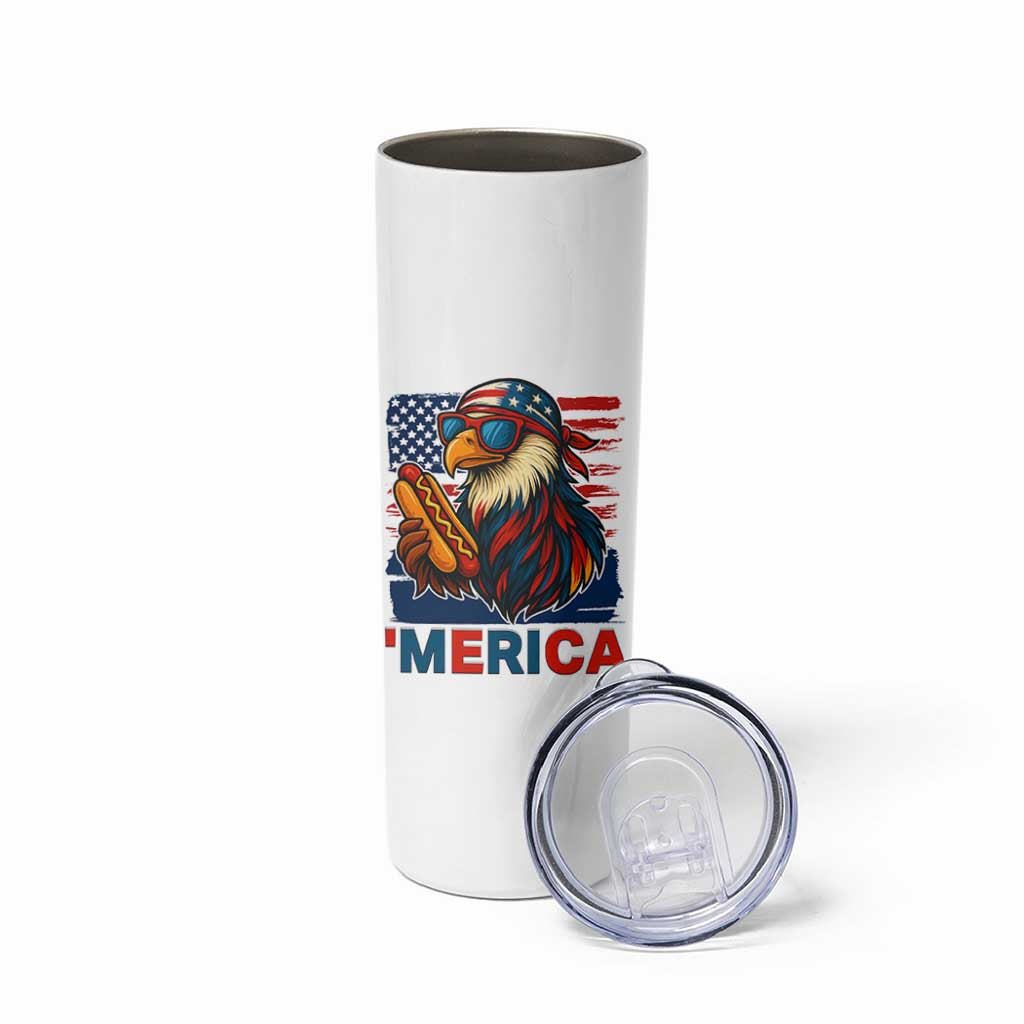 Funny American Eagle Eating Hot Dog Skinny Tumbler 4th Of July Party Patriotic USA Flag - Wonder Print Shop
