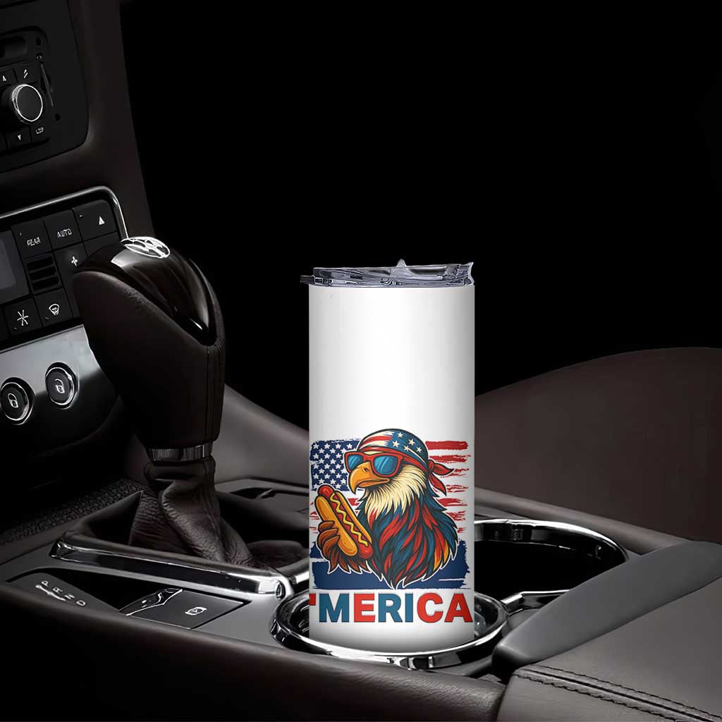 Funny American Eagle Eating Hot Dog Skinny Tumbler 4th Of July Party Patriotic USA Flag - Wonder Print Shop
