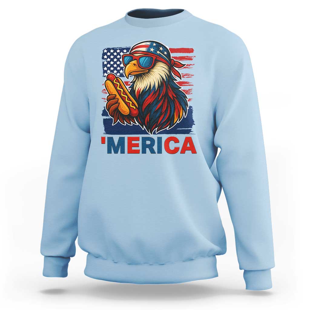 Funny American Eagle Eating Hot Dog Sweatshirt 4th Of July Party Patriotic USA Flag - Wonder Print Shop