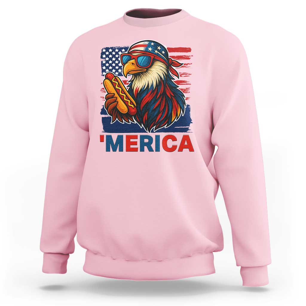 Funny American Eagle Eating Hot Dog Sweatshirt 4th Of July Party Patriotic USA Flag - Wonder Print Shop