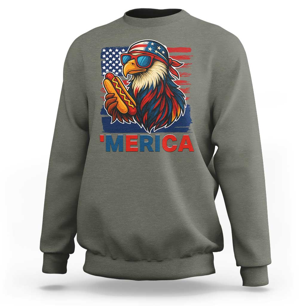 Funny American Eagle Eating Hot Dog Sweatshirt 4th Of July Party Patriotic USA Flag - Wonder Print Shop