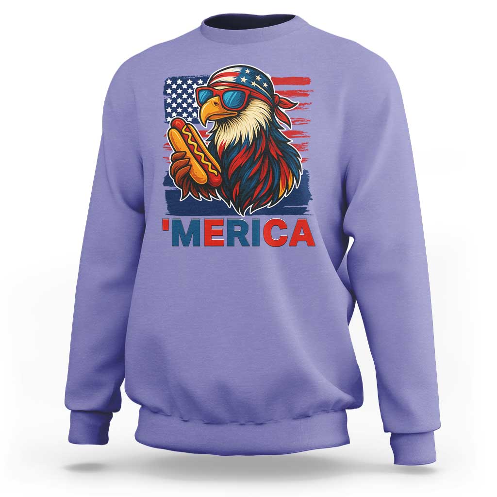 Funny American Eagle Eating Hot Dog Sweatshirt 4th Of July Party Patriotic USA Flag - Wonder Print Shop