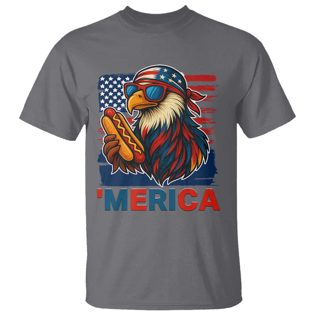 Funny American Eagle Eating Hot Dog T Shirt 4th Of July Party Patriotic USA Flag - Wonder Print Shop