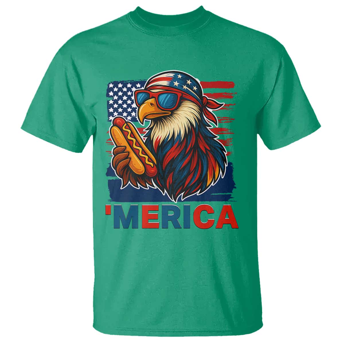 Funny American Eagle Eating Hot Dog T Shirt 4th Of July Party Patriotic USA Flag - Wonder Print Shop