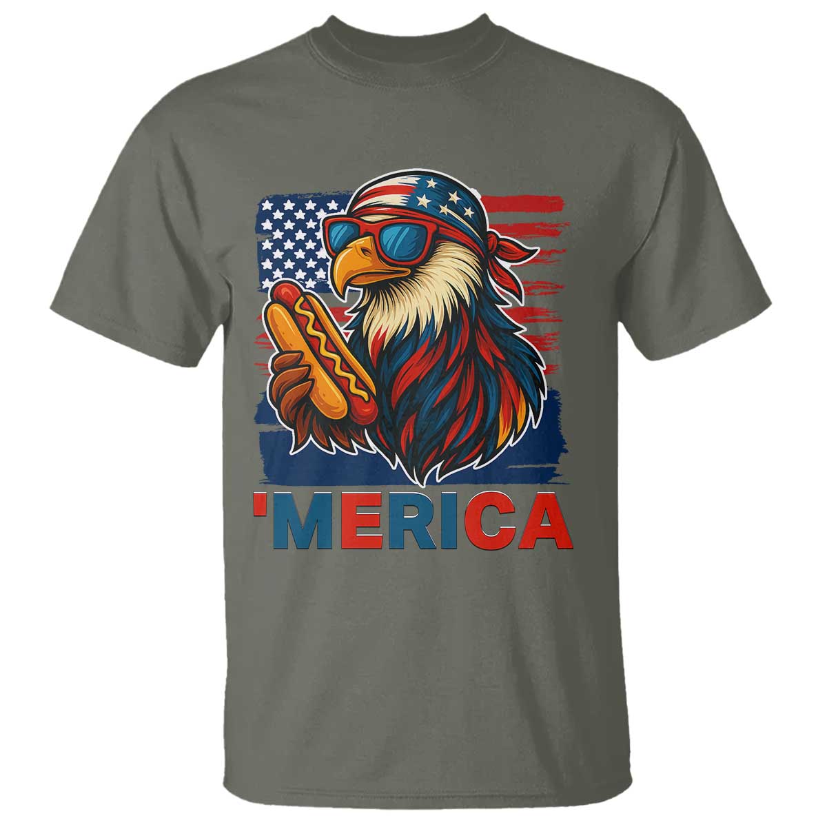Funny American Eagle Eating Hot Dog T Shirt 4th Of July Party Patriotic USA Flag - Wonder Print Shop