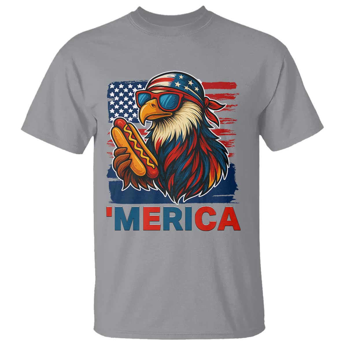 Funny American Eagle Eating Hot Dog T Shirt 4th Of July Party Patriotic USA Flag - Wonder Print Shop