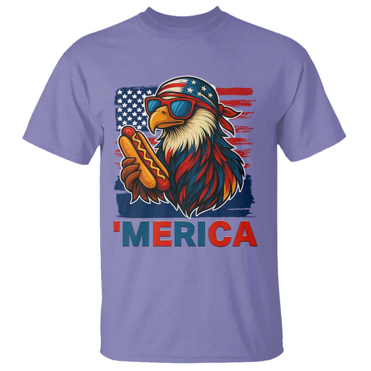 Funny American Eagle Eating Hot Dog T Shirt 4th Of July Party Patriotic USA Flag - Wonder Print Shop