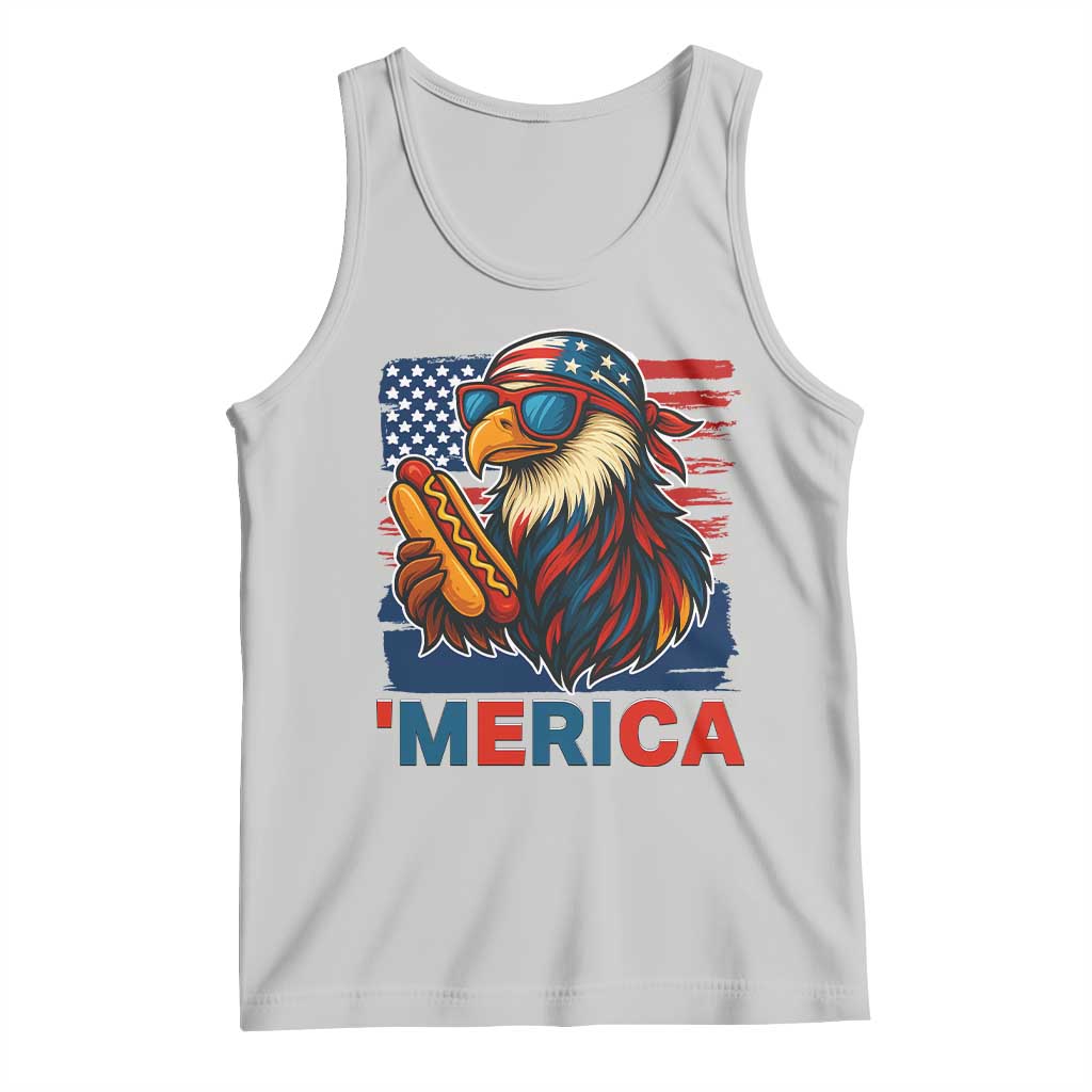 Funny American Eagle Eating Hot Dog Tank Top 4th Of July Party Patriotic USA Flag - Wonder Print Shop