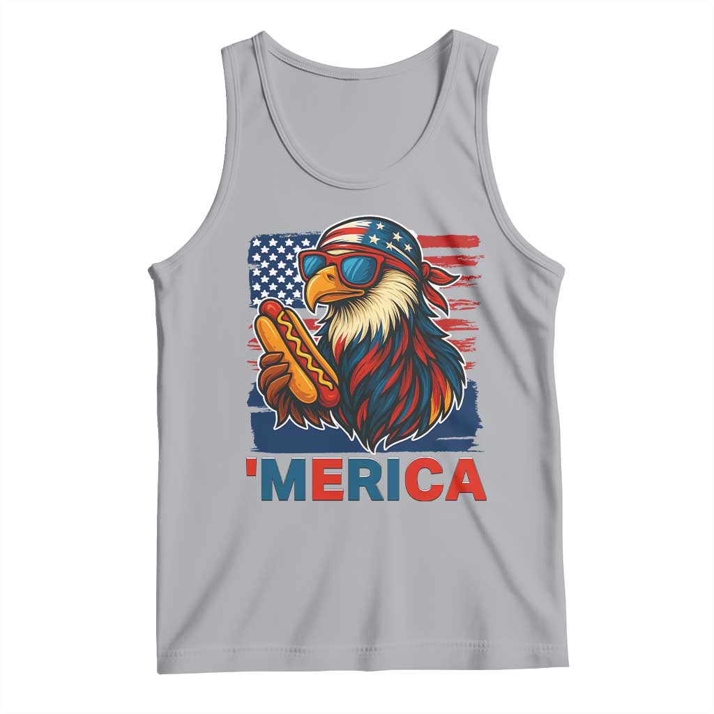 Funny American Eagle Eating Hot Dog Tank Top 4th Of July Party Patriotic USA Flag - Wonder Print Shop