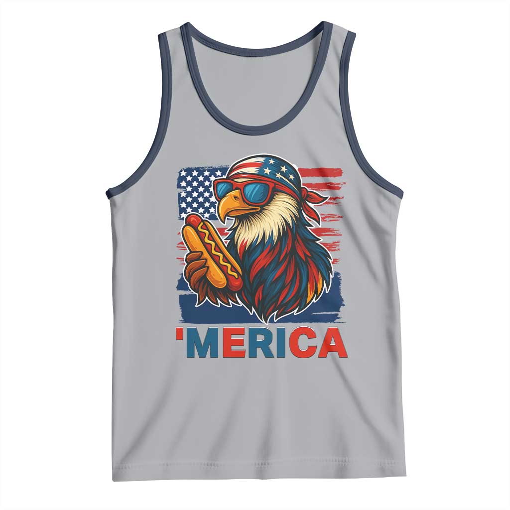 Funny American Eagle Eating Hot Dog Tank Top 4th Of July Party Patriotic USA Flag - Wonder Print Shop