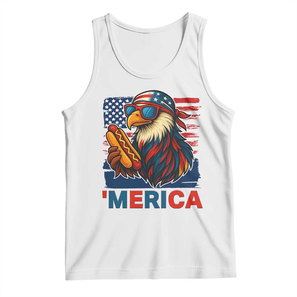 Funny American Eagle Eating Hot Dog Tank Top 4th Of July Party Patriotic USA Flag - Wonder Print Shop