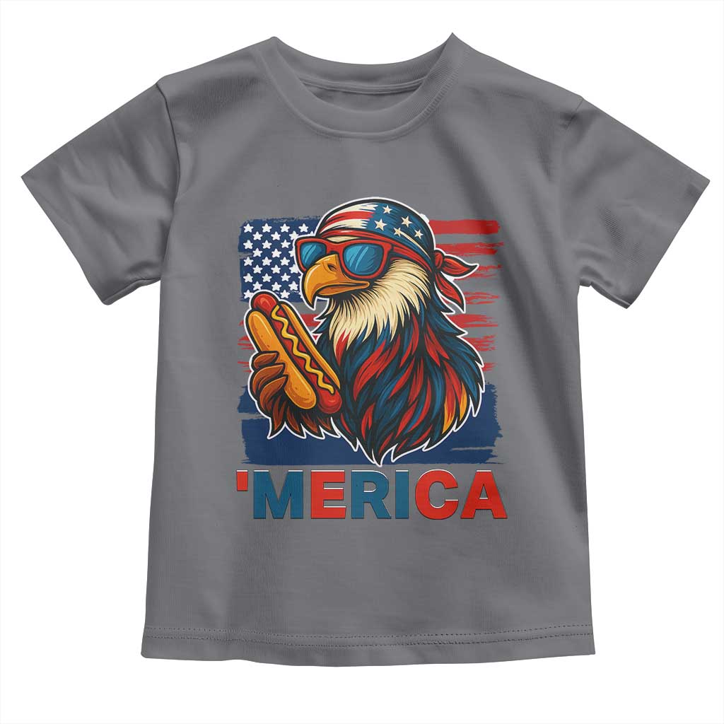 Funny American Eagle Eating Hot Dog Toddler T Shirt 4th Of July Party Patriotic USA Flag - Wonder Print Shop