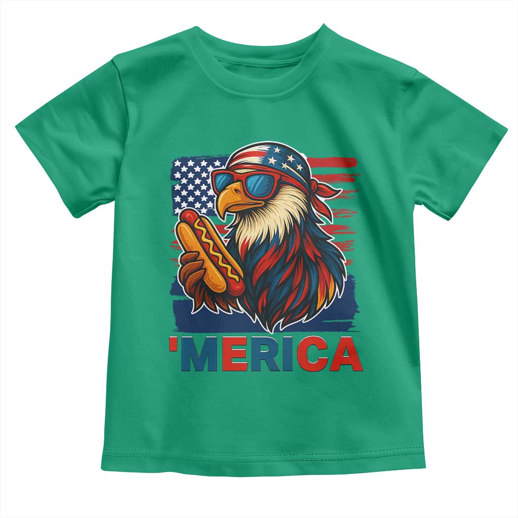 Funny American Eagle Eating Hot Dog Toddler T Shirt 4th Of July Party Patriotic USA Flag - Wonder Print Shop
