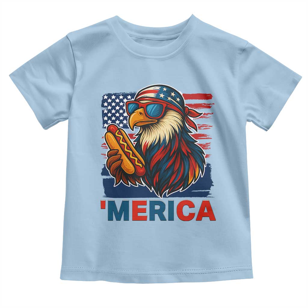 Funny American Eagle Eating Hot Dog Toddler T Shirt 4th Of July Party Patriotic USA Flag - Wonder Print Shop