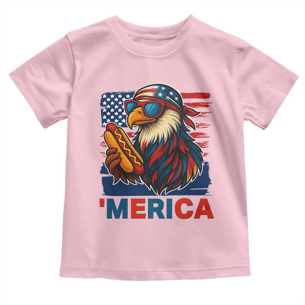 Funny American Eagle Eating Hot Dog Toddler T Shirt 4th Of July Party Patriotic USA Flag - Wonder Print Shop