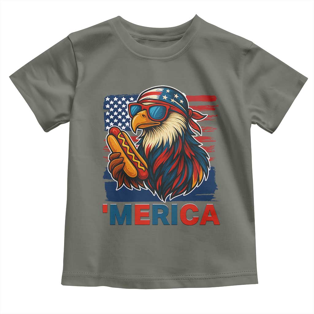 Funny American Eagle Eating Hot Dog Toddler T Shirt 4th Of July Party Patriotic USA Flag - Wonder Print Shop