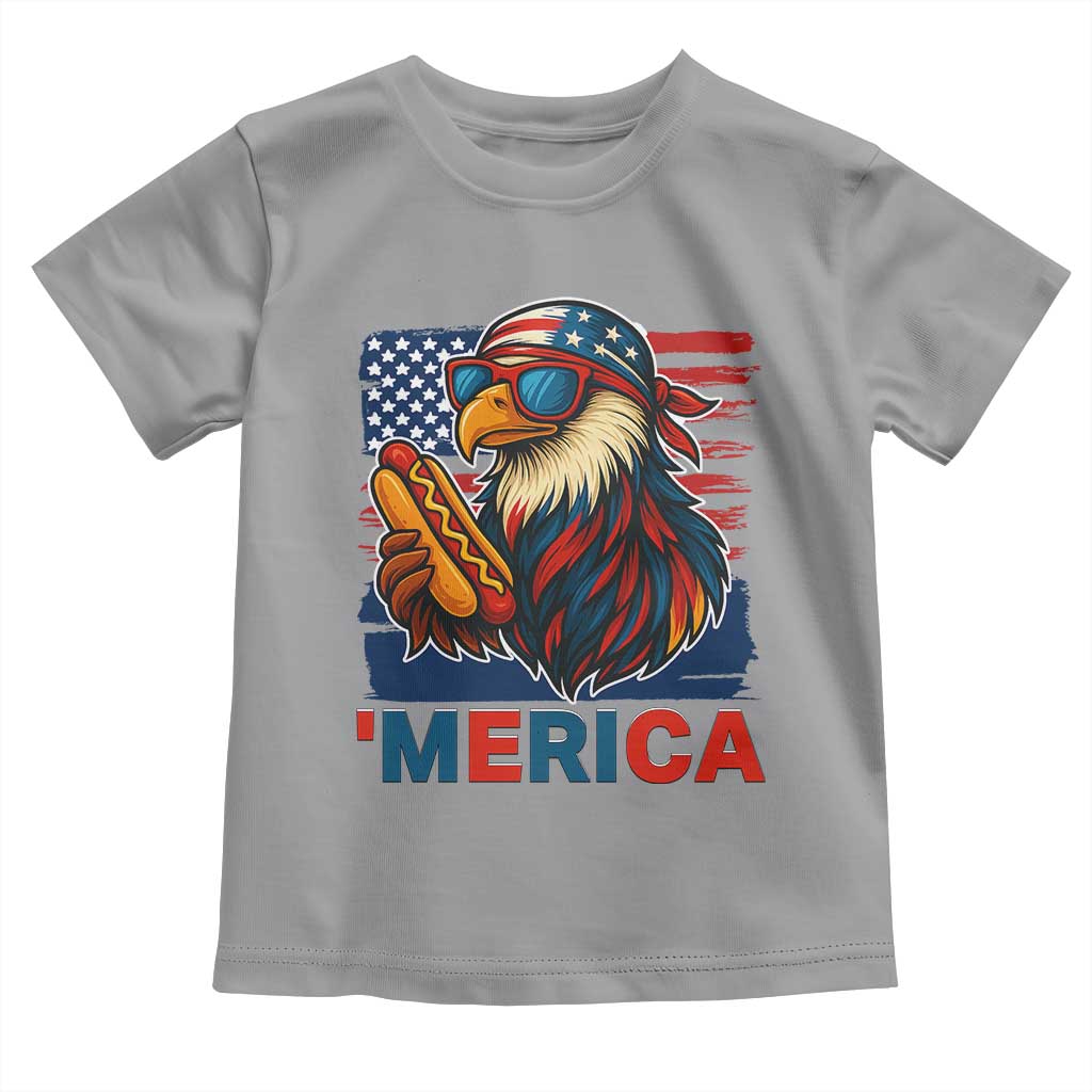 Funny American Eagle Eating Hot Dog Toddler T Shirt 4th Of July Party Patriotic USA Flag - Wonder Print Shop