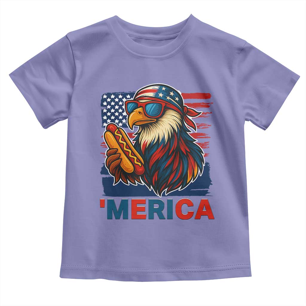 Funny American Eagle Eating Hot Dog Toddler T Shirt 4th Of July Party Patriotic USA Flag - Wonder Print Shop