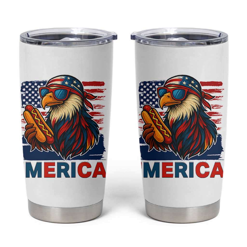 Funny American Eagle Eating Hot Dog Tumbler Cup 4th Of July Party Patriotic USA Flag - Wonder Print Shop