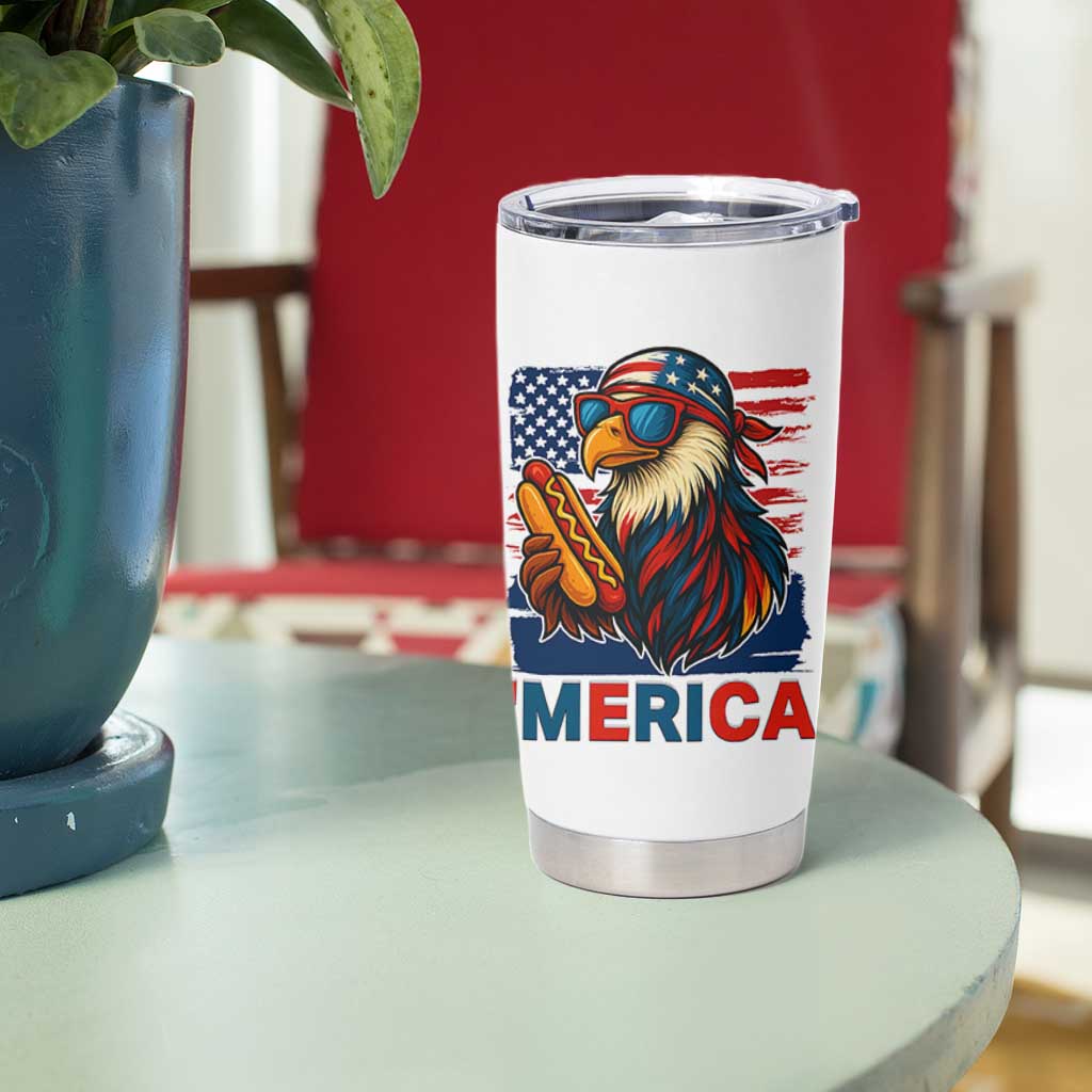 Funny American Eagle Eating Hot Dog Tumbler Cup 4th Of July Party Patriotic USA Flag - Wonder Print Shop