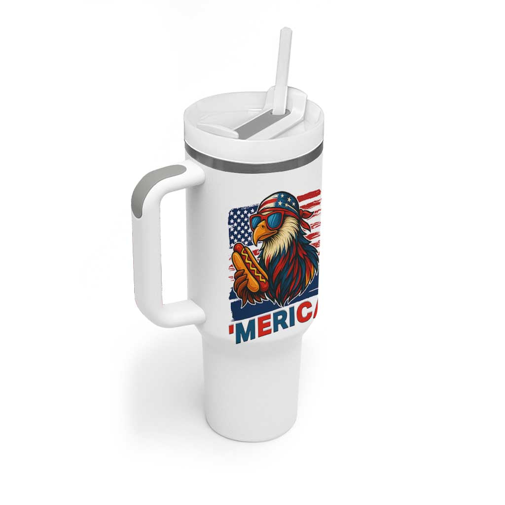 Funny American Eagle Eating Hot Dog Tumbler With Handle 4th Of July Party Patriotic USA Flag - Wonder Print Shop