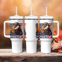Funny American Eagle Eating Hot Dog Tumbler With Handle 4th Of July Party Patriotic USA Flag - Wonder Print Shop