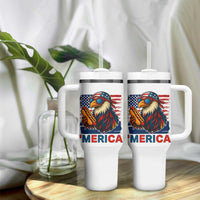 Funny American Eagle Eating Hot Dog Tumbler With Handle 4th Of July Party Patriotic USA Flag - Wonder Print Shop