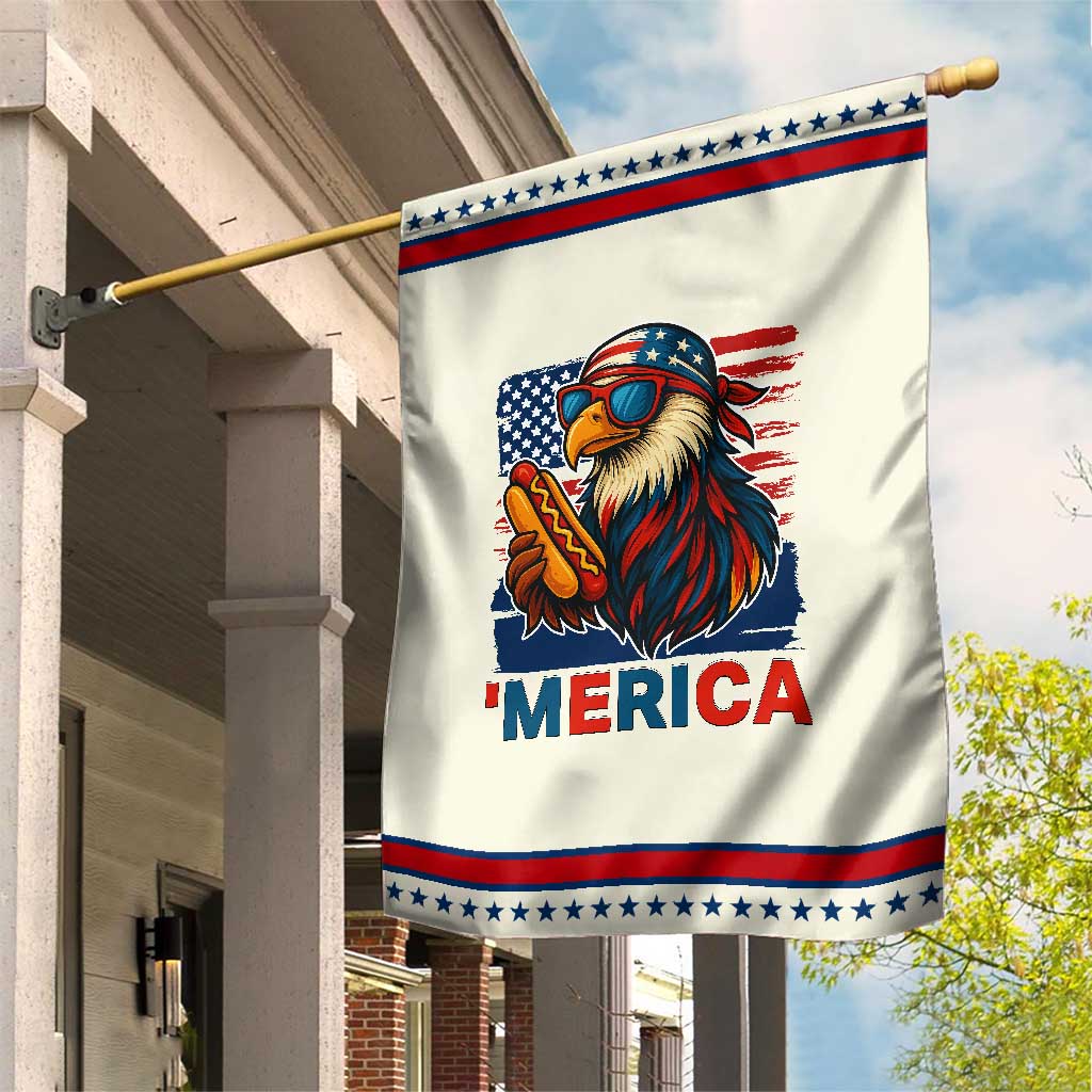 Funny American Eagle Eating Hot Dog Garden Flag 4th Of July Party Patriotic USA Flag