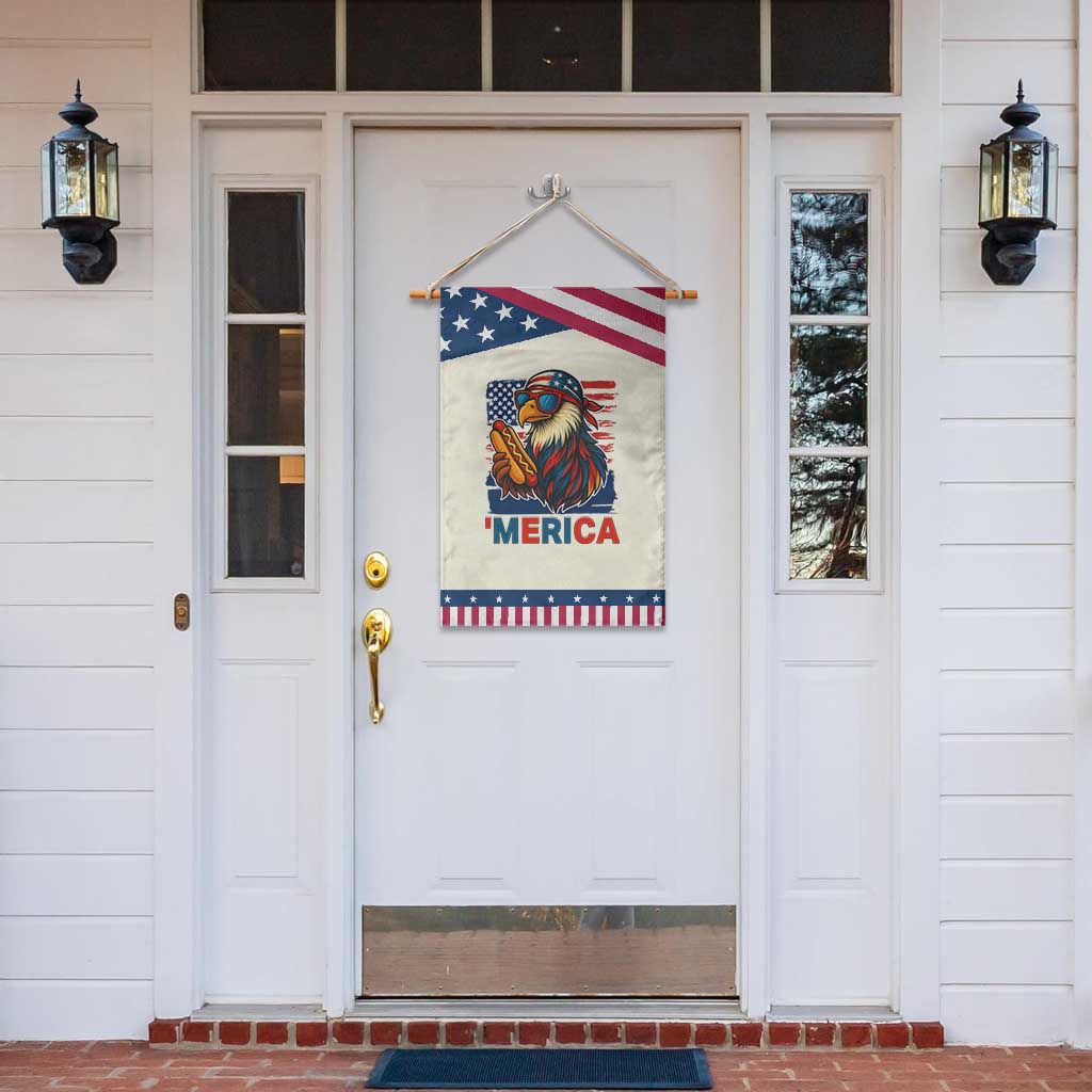 Funny American Eagle Eating Hot Dog Garden Flag 4th Of July Party Patriotic USA Flag