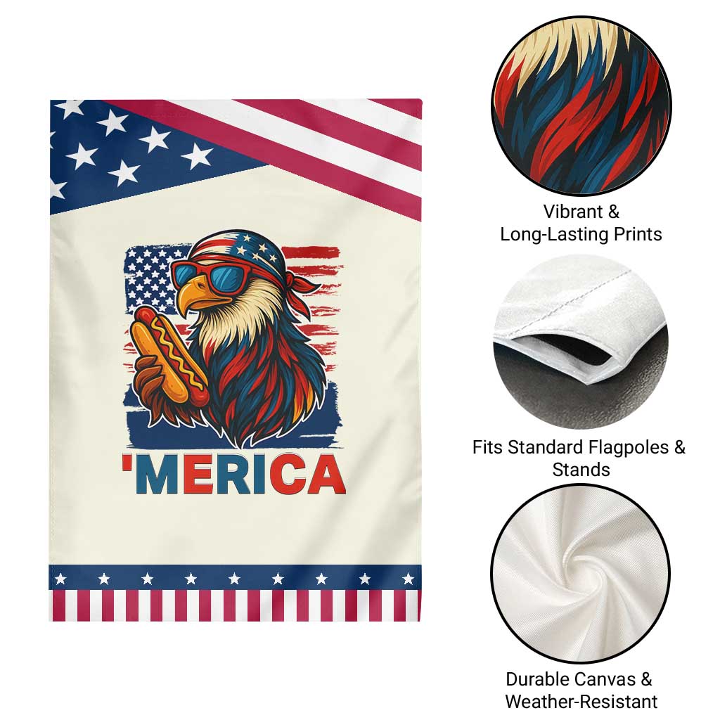 Funny American Eagle Eating Hot Dog Garden Flag 4th Of July Party Patriotic USA Flag