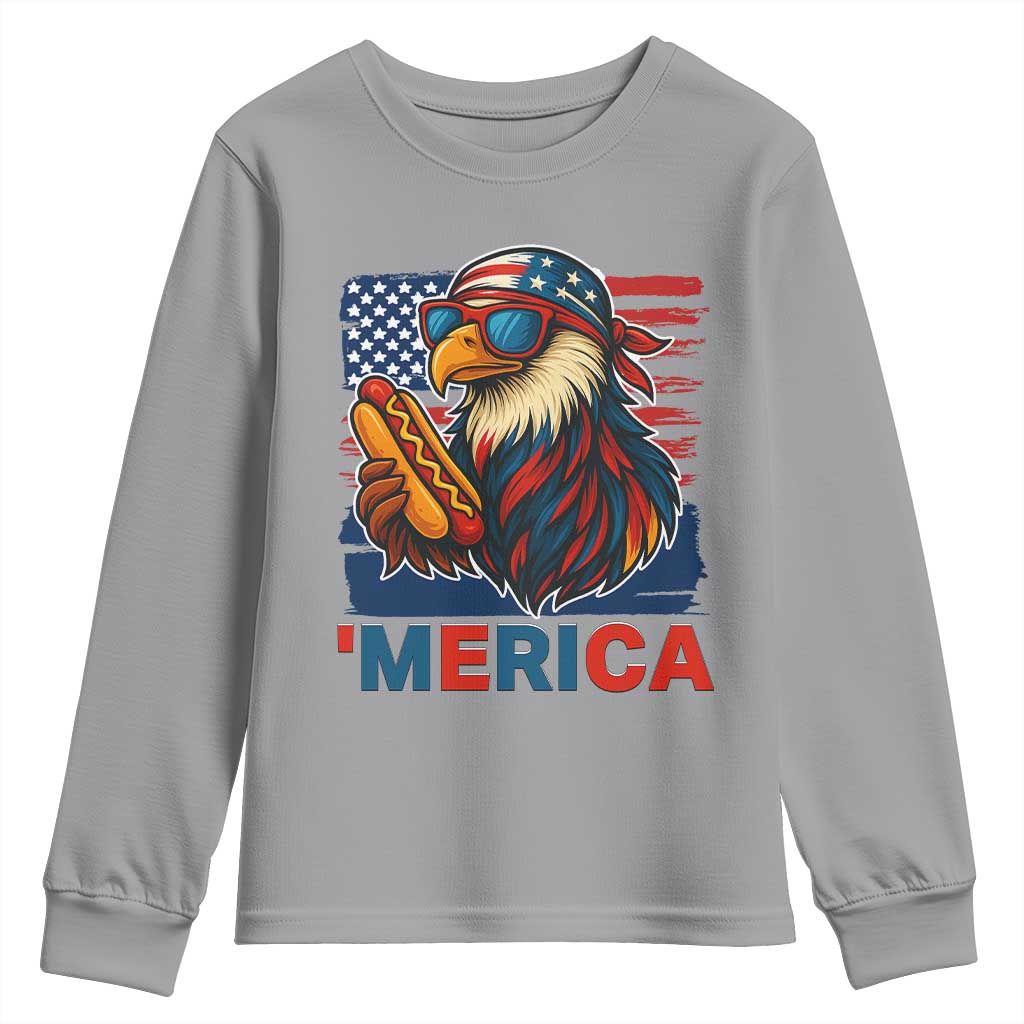 Funny American Eagle Eating Hot Dog Youth Sweatshirt 4th Of July Party Patriotic USA Flag - Wonder Print Shop