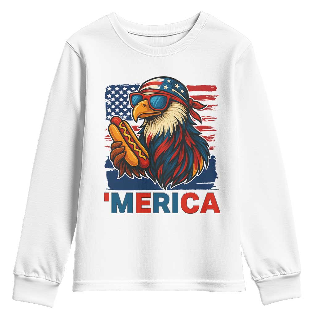 Funny American Eagle Eating Hot Dog Youth Sweatshirt 4th Of July Party Patriotic USA Flag - Wonder Print Shop