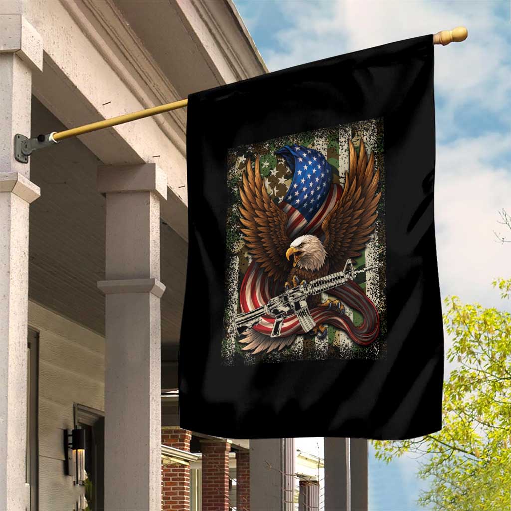 Patriotic Armed Eagle with  Camo Flag Garden Flag Military Patriotic USA Defense - Wonder Print Shop