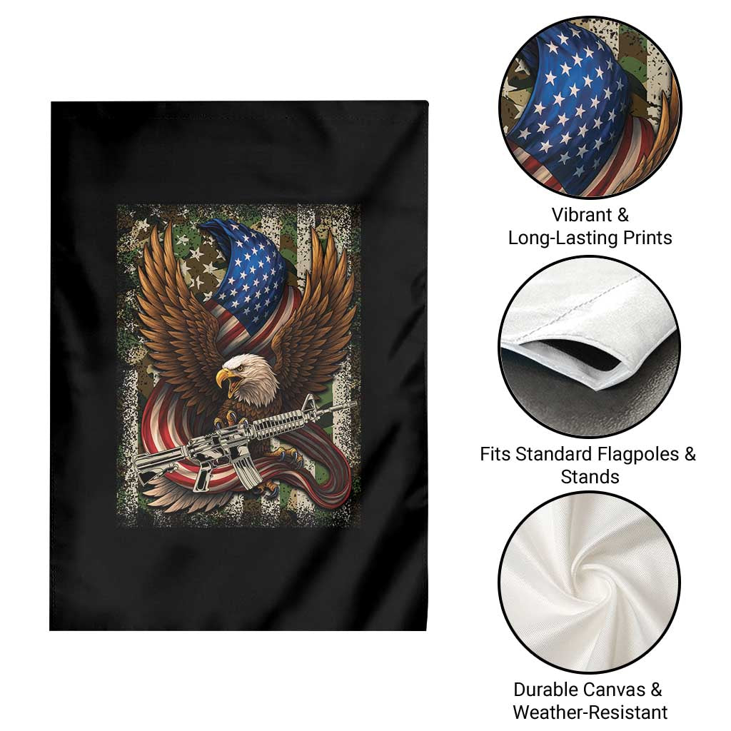 Patriotic Armed Eagle with  Camo Flag Garden Flag Military Patriotic USA Defense - Wonder Print Shop