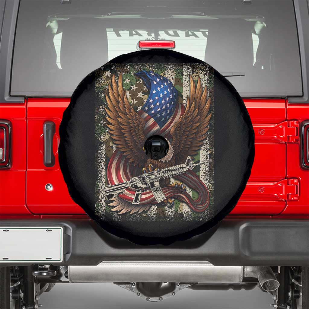 Patriotic Armed Eagle with  Camo Flag Spare Tire Cover Military Patriotic USA Defense - Wonder Print Shop