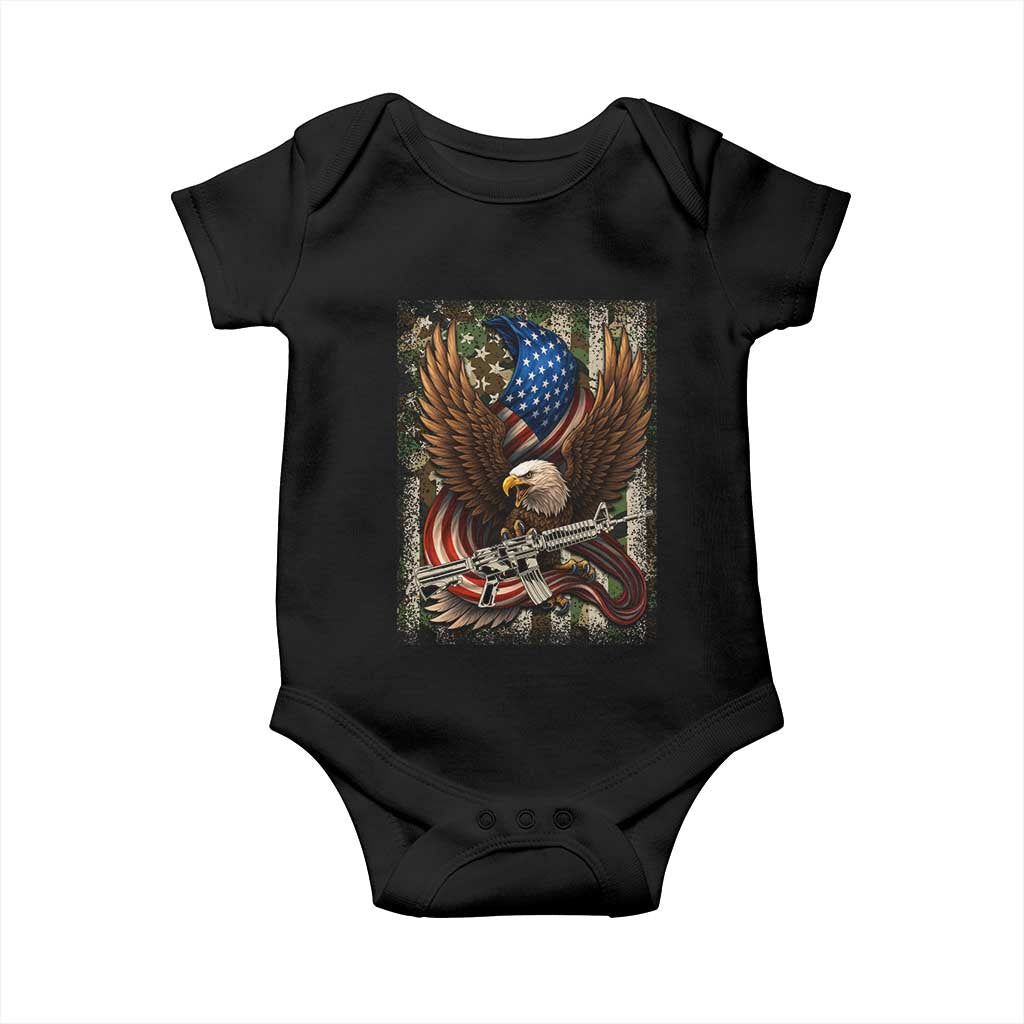 Patriotic Armed Eagle with  Camo Flag Baby Onesie Military Patriotic USA Defense - Wonder Print Shop