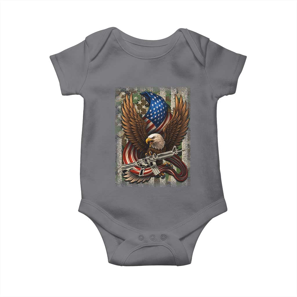 Patriotic Armed Eagle with  Camo Flag Baby Onesie Military Patriotic USA Defense - Wonder Print Shop